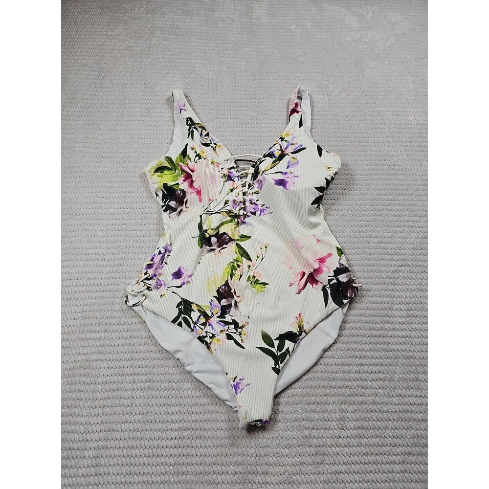 Coastal Waves Swimsuit Womens 3x One Piece Floral Ribbed